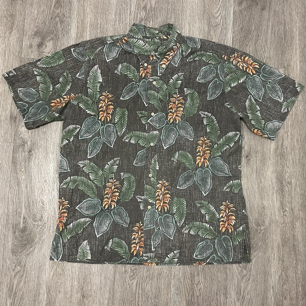 Reyn Spooner Shirt Mens Large Black Hawaiian Aloha Floral Luau
